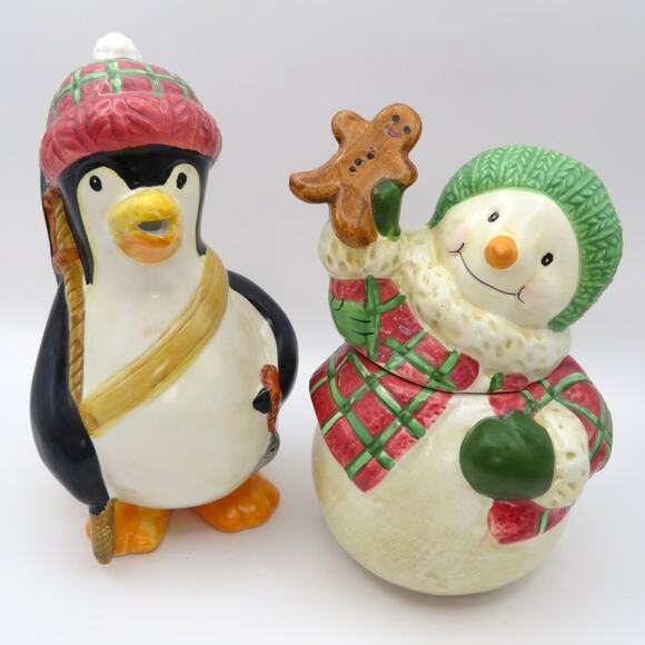 BICO Snowman and Penguin Cream and Sugar Set Christmas Ceramic Winter Serveware - Picture 2 of 14